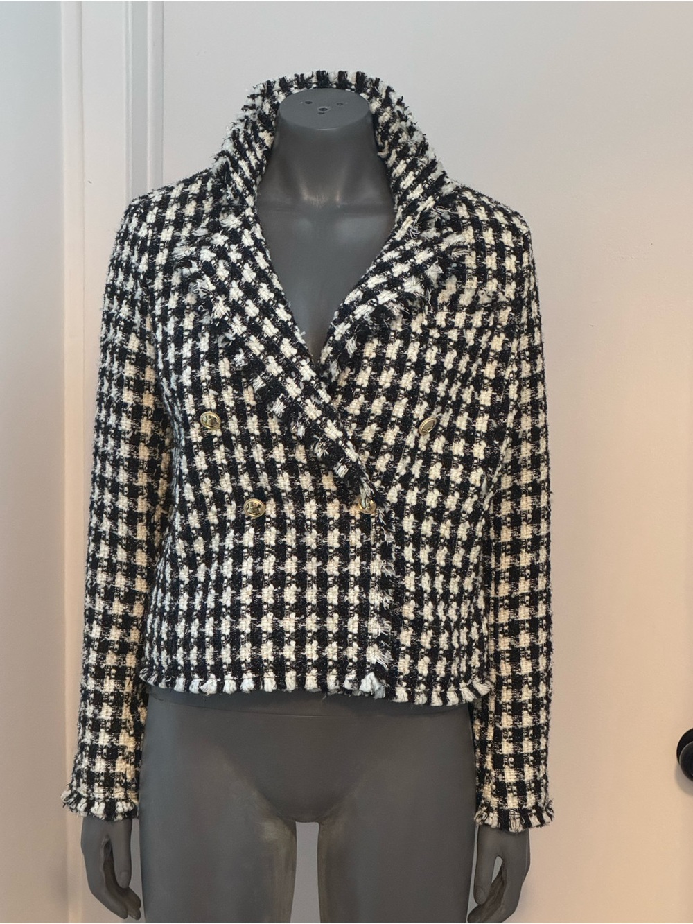 House of Harlow Houndstooth Tweed Double-Breasted Jacket